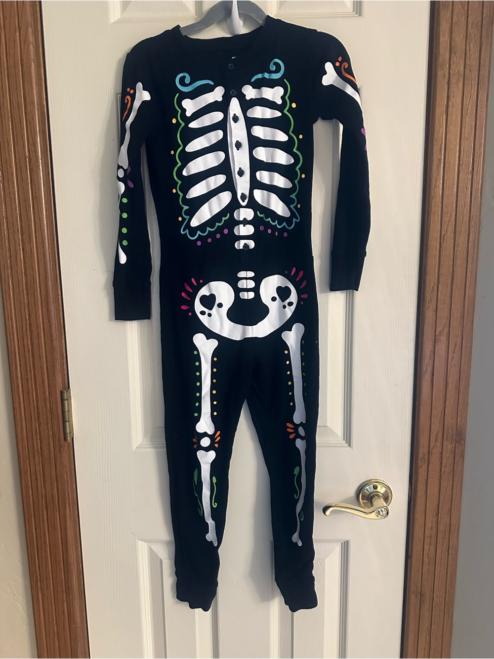 Kids Black Snug-Fit Pajama Onesie with Colorful Day of the Dead Print